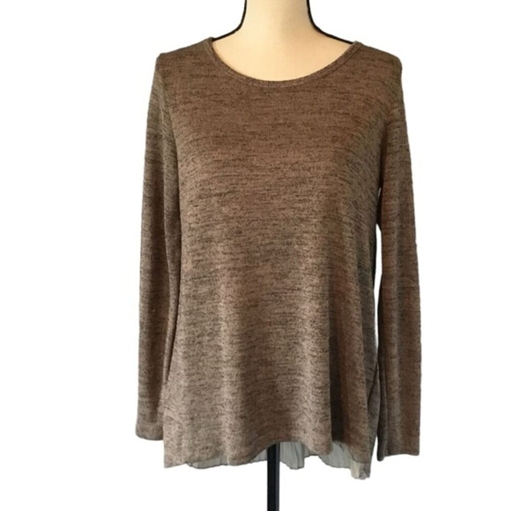 Larry Levine Women’s Brown Long Sleeve Sweater With Open Pleated Sheer Back M - Picture 2 of 7